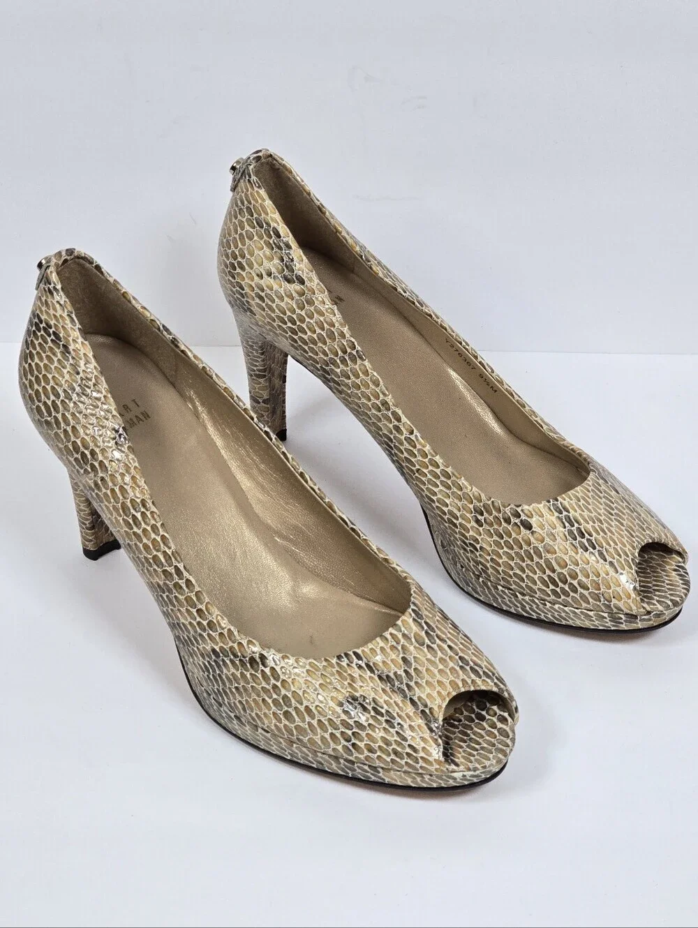Stuart Weitzman Multicolor Python Embossed Leather Peep Toe Snakeskin Pumps 9.5